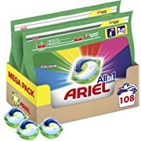 Ariel Pods Detergente Lavadora Cápsulas 108 Lavados (Pack de 2 x 54)- Color y Brillo